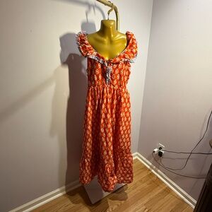 J crew sz 14 plus dress print maxi orange blue airy cotton